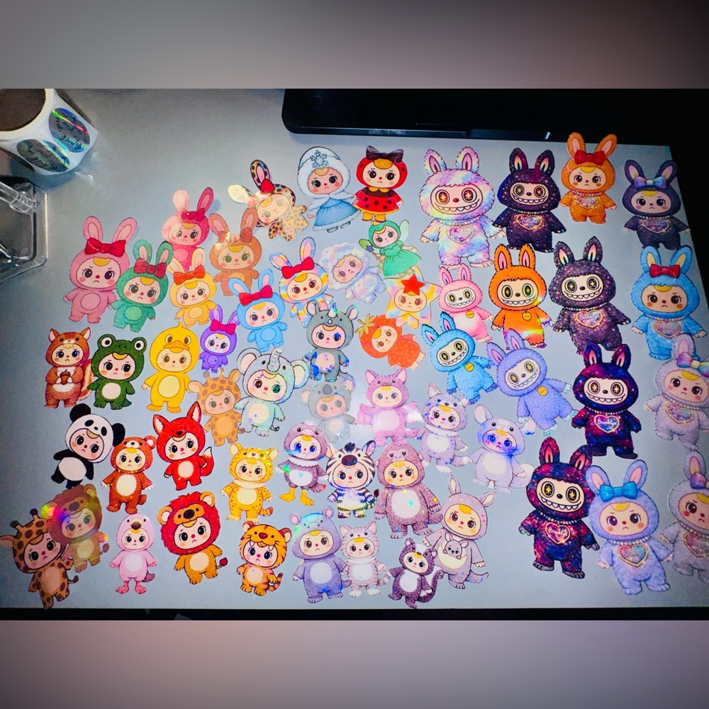 Assortment of 42 Baby Three Handmade Holographic Stickers